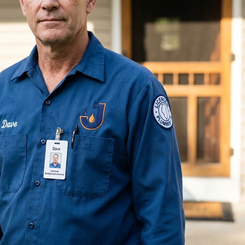 Licensed plumber showing ID badge in New London, CT