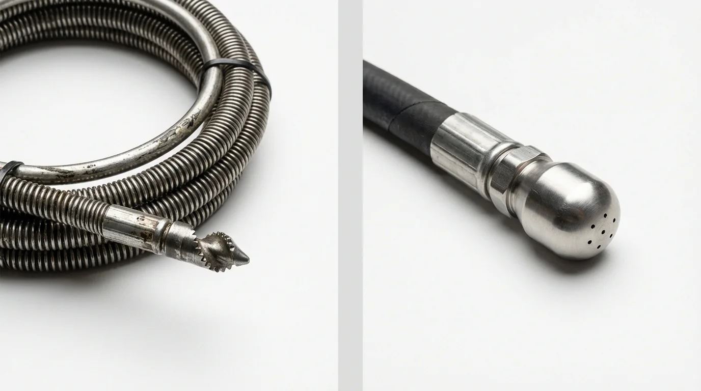Drain snake cable and hydro jetting nozzle used for drain cleaning in New London, CT