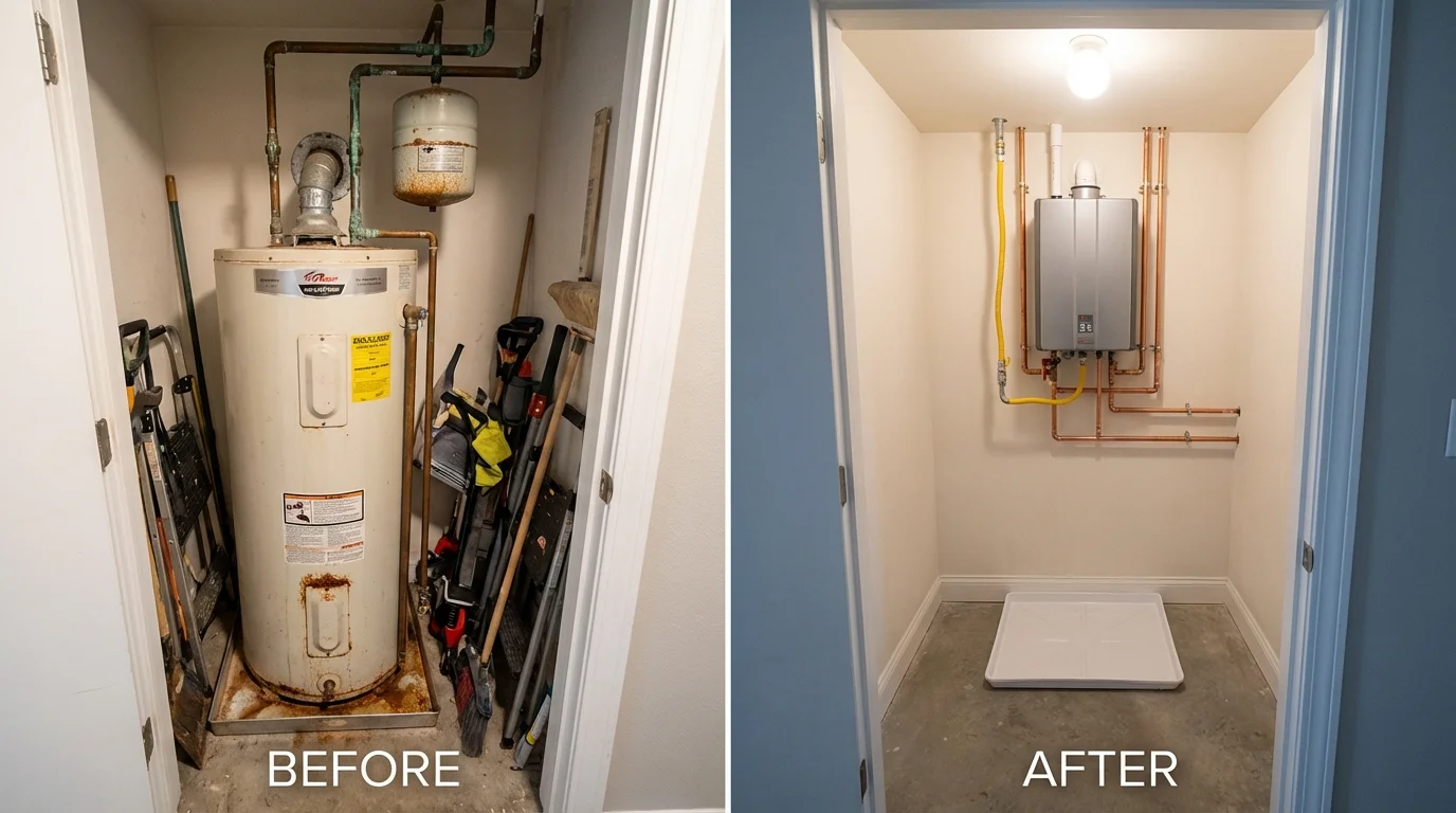 Tank water heater versus wall-mounted tankless unit comparison for New London, CT homeowners