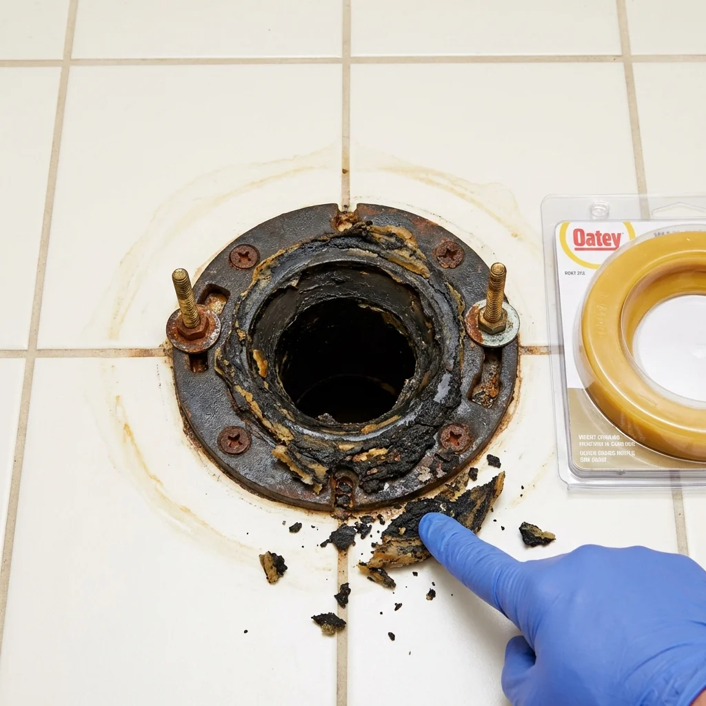 Failed wax ring showing water seepage at the base of a toilet in a New London, CT home